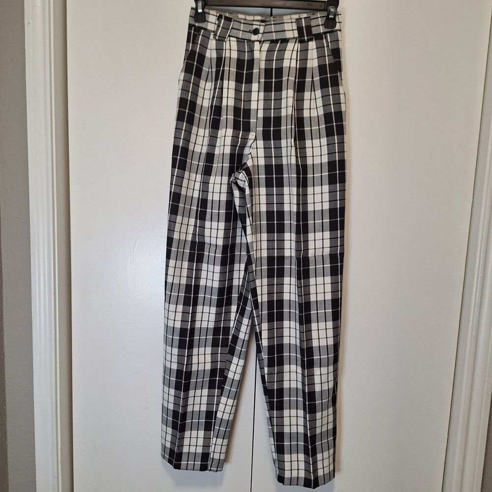 Reckless Clothing Co VTG Plaid Black & White Pants Womens 3/4 High Waist